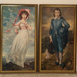Vintage Pinkie & Blue Boy Hanging Art Decor