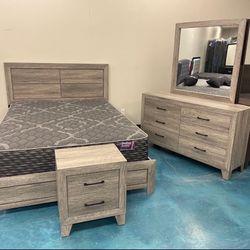 Queen Grey Wooden 4 Piece Bedroom Set 