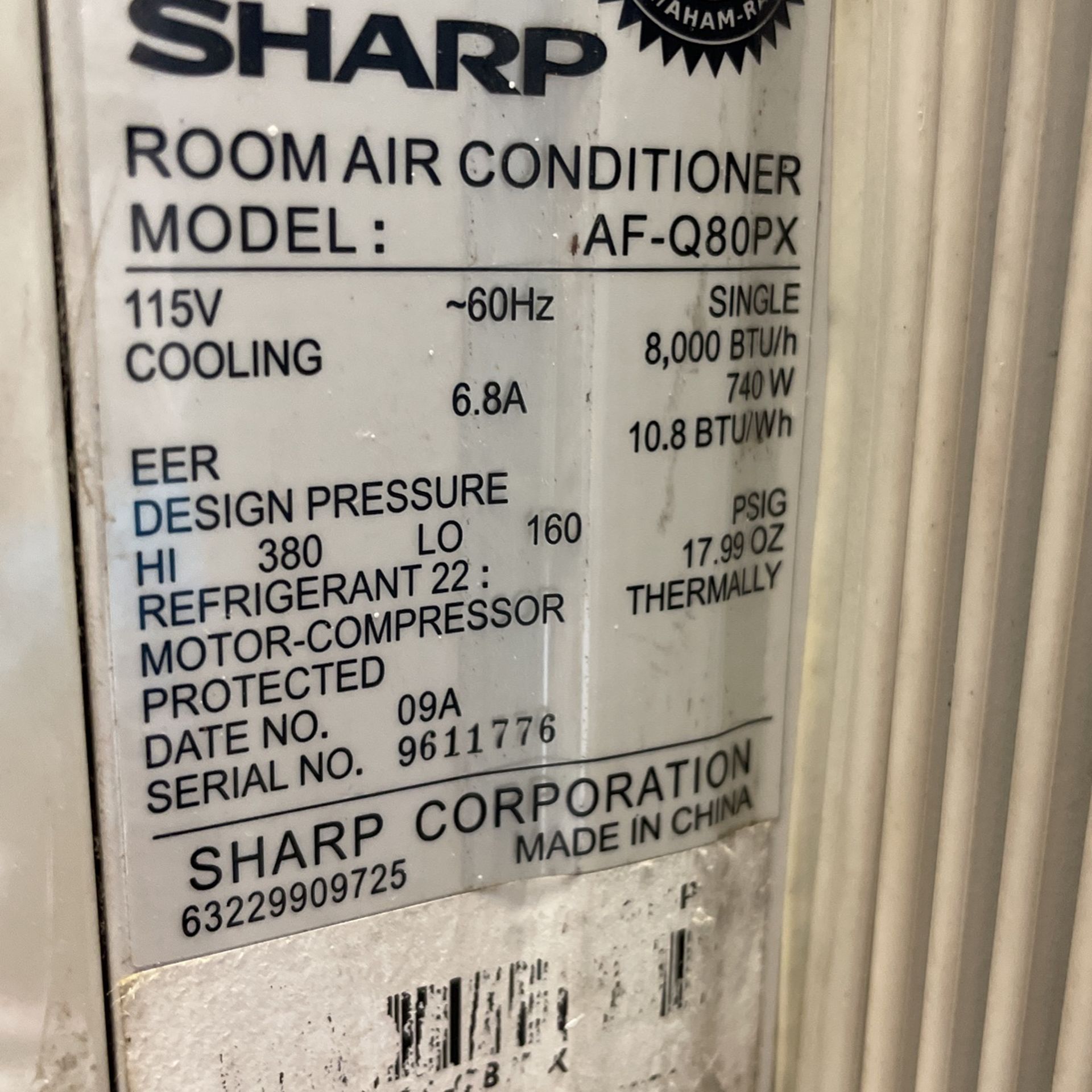 Sharp Air Conditioner 8000 BTU $100 for Sale in The Bronx, NY