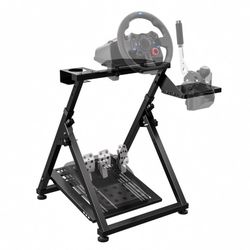 Foldable High Compatible Sim Racing Wheel Stand Simulator Fits Handbrake,Height Adjustable,Cup Holder,29 Holes Wheel Panel & 26 Holes Shifter Panel