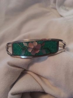 Turquoise and Mother of Pearl Pink Flower Bracelet