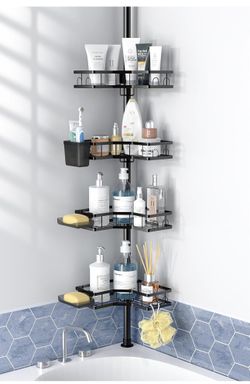 new-Aitatty Corner Shower Caddy Tension Pole: 4 Tier adjustable Rustproof Bathroom Organizer Shelves - Bathtub shampoo rack 31-124 inch