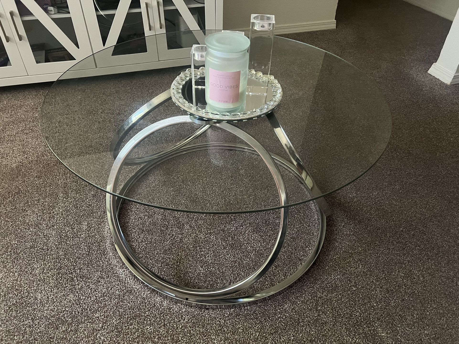 O&K Furniture Silver Modern Glass Coffee Table