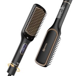 Hair Straightener Brush with Rotatable Temperature Adjustment