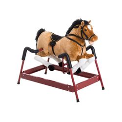 New Qaba Durable Plush Toddlers Spring Rocking Horse, Bouncing Rocker Toy with Realistic Sounds