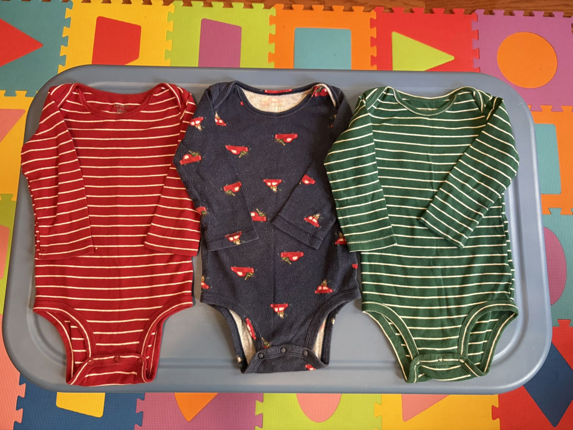 Carter’s Long-Sleeved Bodysuits Set of 3 For Baby Boys Girls 12-18 Months Cotton