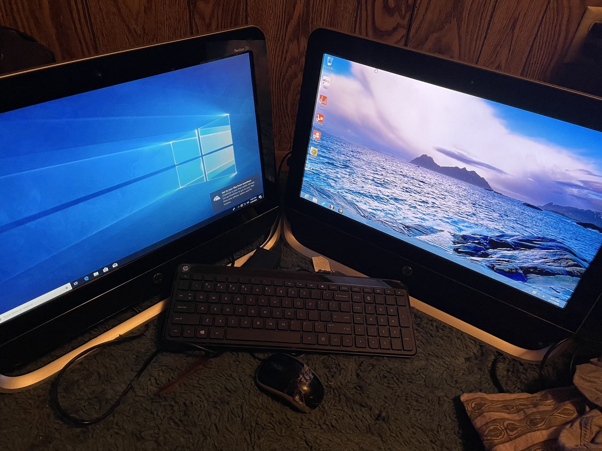 ( TWO) HP Pavillion 20 All-In-One PC (W/ Power Cables & AC Adapter) Windows 10&8