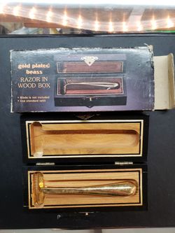 Vintage 1980s Solid Brass Gold Plated Razor (No Blade) In Wood Box, BRADLEES