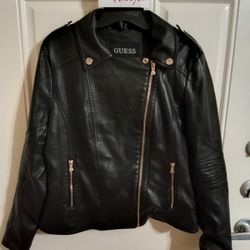 Guess Women's Faux Leather Black Zipper Jacket, Slim, See Pictures And Description 