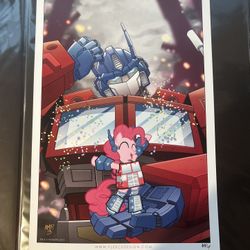 Handisigned Tony Fleecs-Optimus Prime And Pinky Pie Lithograph