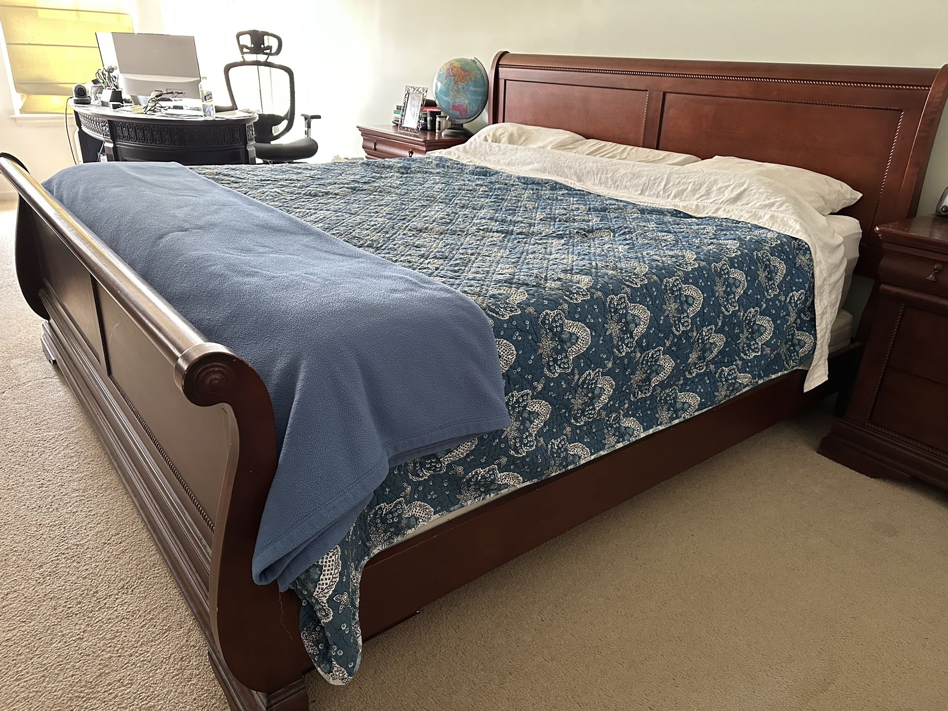 Very Nice Cherry Bedroom Set (2 nightstands, king sleigh bed, and armoire) *mattress not included*