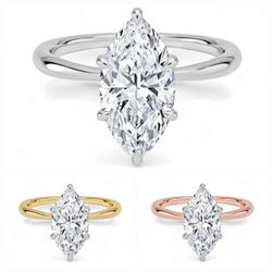 1.00 Carat Solitaire Engagement Ring with IGI Certified Marquise Cut Lab Grown Diamond Includes 14K Yellow, White or Rose Gold Ring.