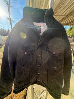 Attrak M Black Denim Sherpa-Lined Trucker Jacket