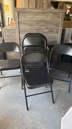 Black steel folding chairs by Peakform set of 6 NEW