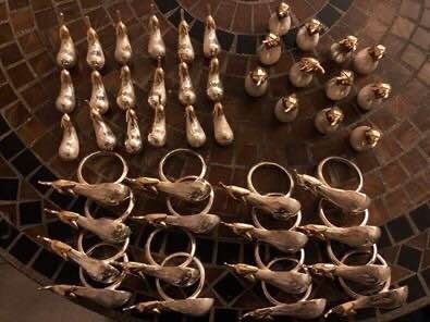 Joie de Vivre Brass & Silverplate Napkin Rings, Knife Rests, Name Holders