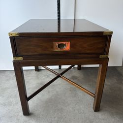 Mid Century Vintage 1970s Drexel Heritage Campaign Solid Wood Side End Table