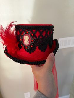 Halloween Red and Black Mini Top Hat with Cameo