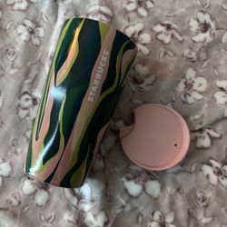 Starbucks 2024 Spring Ceramic Luster Pink Green Lines Tumbler Travel Cup 12 oz