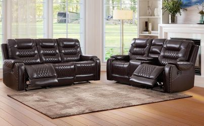 EBELLO 2 Pieces Faux Leather Manual Recliner Sofa Set, Reclining Living Room Furniture Set, Included Loveseat and 3 Seat Manual Recliner Sofa, Vintage