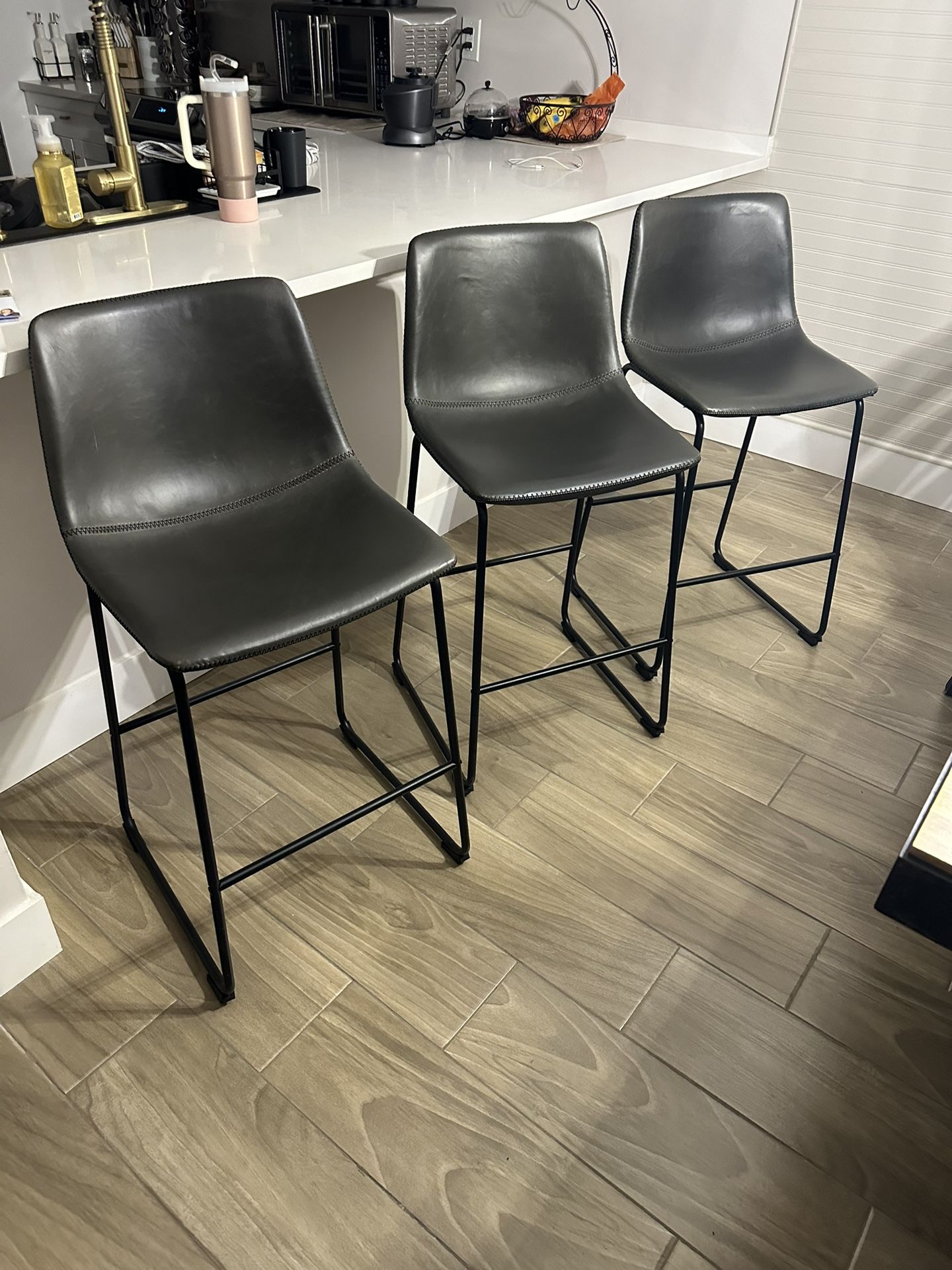 3 Bar Stool Chairs Dark Gray