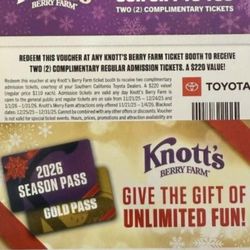 Knotts Berry Farm Tickets 50 Each Voucher (2 Tickets)
