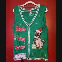 Pug Christmas Ugly Vest Med, LG, XL 