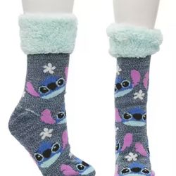 NEW!  Lovely Slipper socks - Disney -  LILO And stitch - Anti Slip Faux fur Calf Length Size 4-10 Cute, Warm And Cozy!