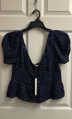 Brand new Juniors navy blue-white polka dot top size L