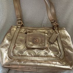 Coach Metallic Soft Gold Quilted Leather Top Handle Shoulder Bag 