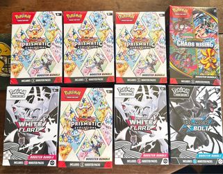 Pokemon Booster Bundles: Prismatic Evolutions, Black Bolt, White Flare, Chaos Rising