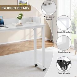 Overbed Table with Wheels, Queen Full Size Mobile Computer Desk, Standing Laptop Cart, Over Bed Table with Heavy Duty Metal Leg, for Bedroom 16" D x 7