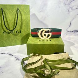 🖤 Gucci Green Web Elastic Fabric Belt w/ Marble Effect Double G Buckle – Gucci 90 / US 28 Ready
