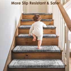 New Brakki Bullnose Stair Treads for Wooden Steps, Non Slip Stair Carpet, 14pc 29½"x11"