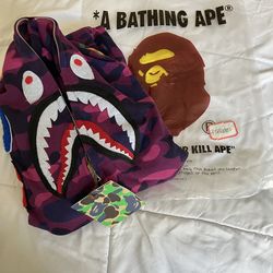 Purple bape zip up hoodie