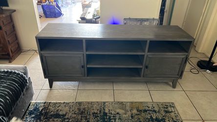 Gray Wood TV Stand with Cabinet Storage