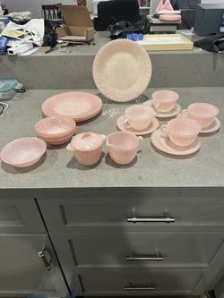 Fire King Pink Swirl Dish Set 18 Piece 