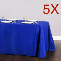 5 Pcs Royal Blue 90” x 132” Rectangle Polyester Table Cloth Tablecloth Table Cover Party Wedding Linen Easy laundering in your home washing machine
