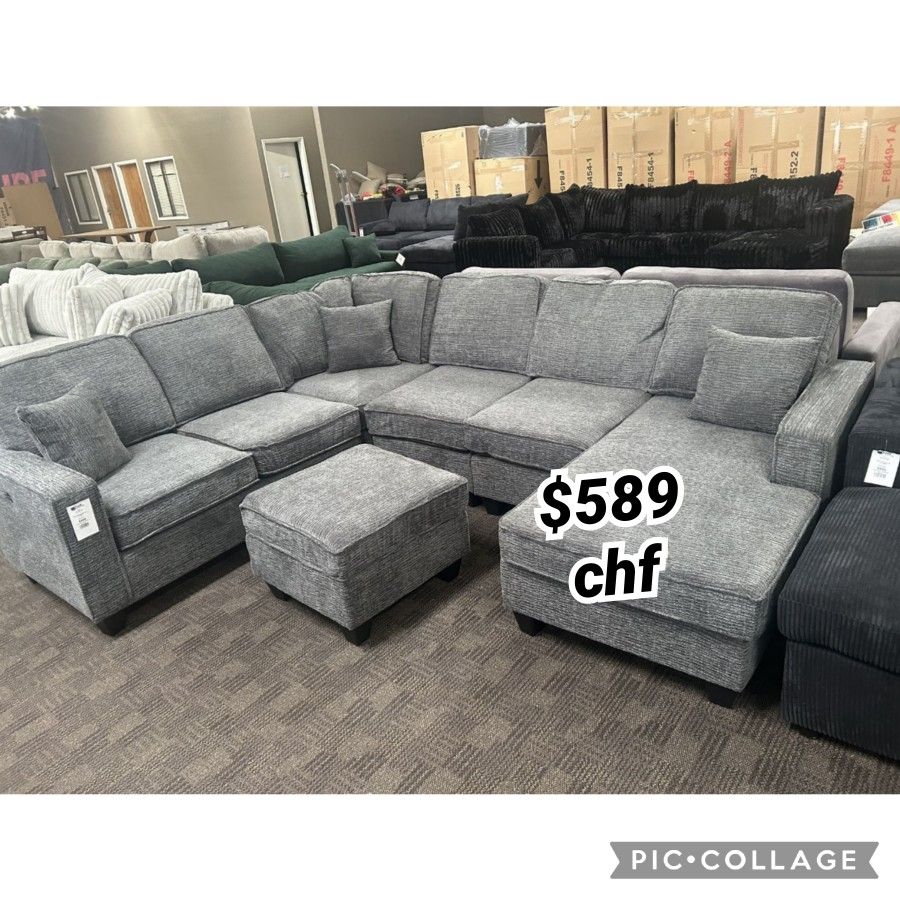 Living room sectional sofa with ottoman 