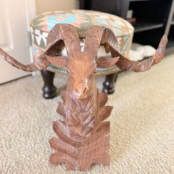 Pure Wood Handcrafted Markhor (national animal) by local artisans in Pakistan -- Wall Hanging