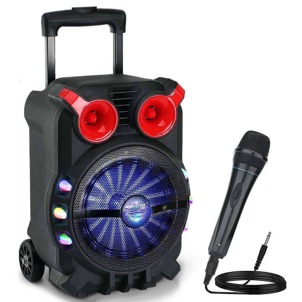 MicPioneer Bluetooth Karaoke Machine with Disco Lights, Portable PA Sound System with Wireless Microphone for Kids and Adults