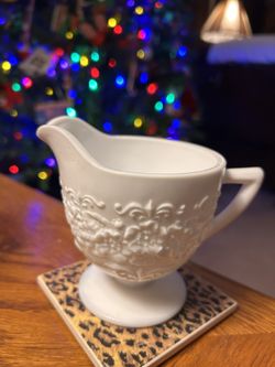 Indiana “Orange Blossom” Milk Glass Creamer Vintage 4”H 3.5W