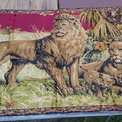 Vintage "Lion Family" tapestry