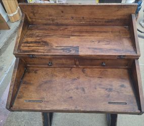 Distressed Antique Cognac and Black Wood Secretary Desk