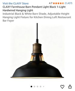 CLAXY Farmhouse Barn Pendant Light Black 1-Light Hardwired Hanging Light Industrial Black & White Barn Shade, Adjustable Height Hanging Light Fixture 