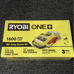 RYOBI ONE+ 18V Cordless 1600A Jump Starter with LED Work Light Kit with 2.0 Ah Battery and Charger