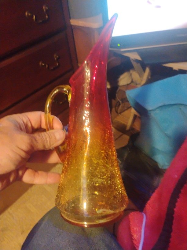 Amberina Tangerine Crackle Pitcher