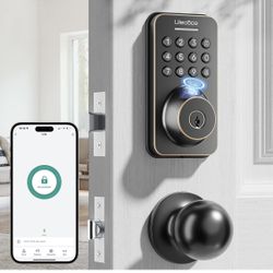 Fingerprint Keypad Deadbolt with Handle Set, Keyless Entry Door Lock, Door Locks for Front Door Lock Set, App Control, Auto Locking, Easy to Install, 