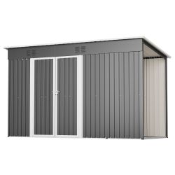 10'x4' Outdoor Metal Storage Shed for Garden Tools Lockable Door With Floor Frame