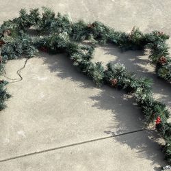 6 Strands Of Outdoor Garland. Lighted And Decorated. 8’ - 9’ Long