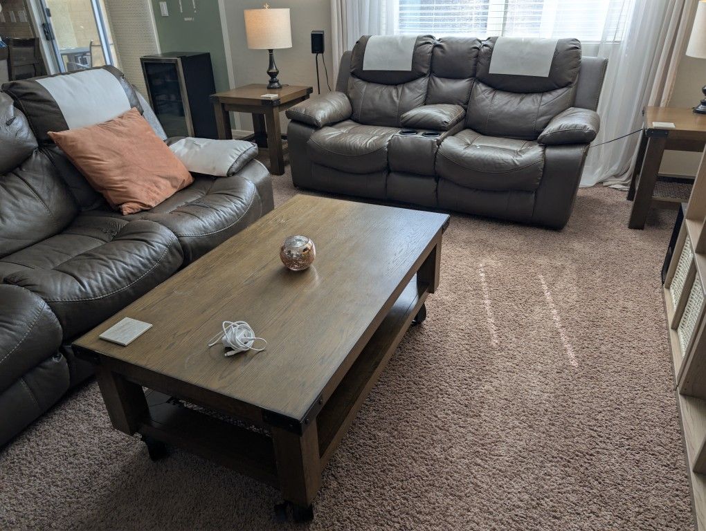 Brown Leather reclining Three Piece Couch Set